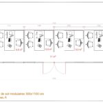 "Bureau modulaire avec quatre espaces de travail ouverts au public."