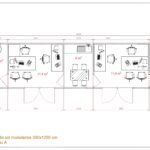 "Grand bureau modulaire avec deux espaces : un bureau privé, un bureau ouvert au public et deux espaces toilettes."